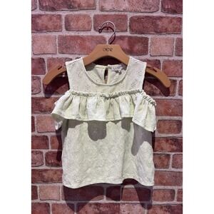 No Comment Top Girls Toddler M 10-12 Sleeveless Pastel Green Embroidery Ruffle